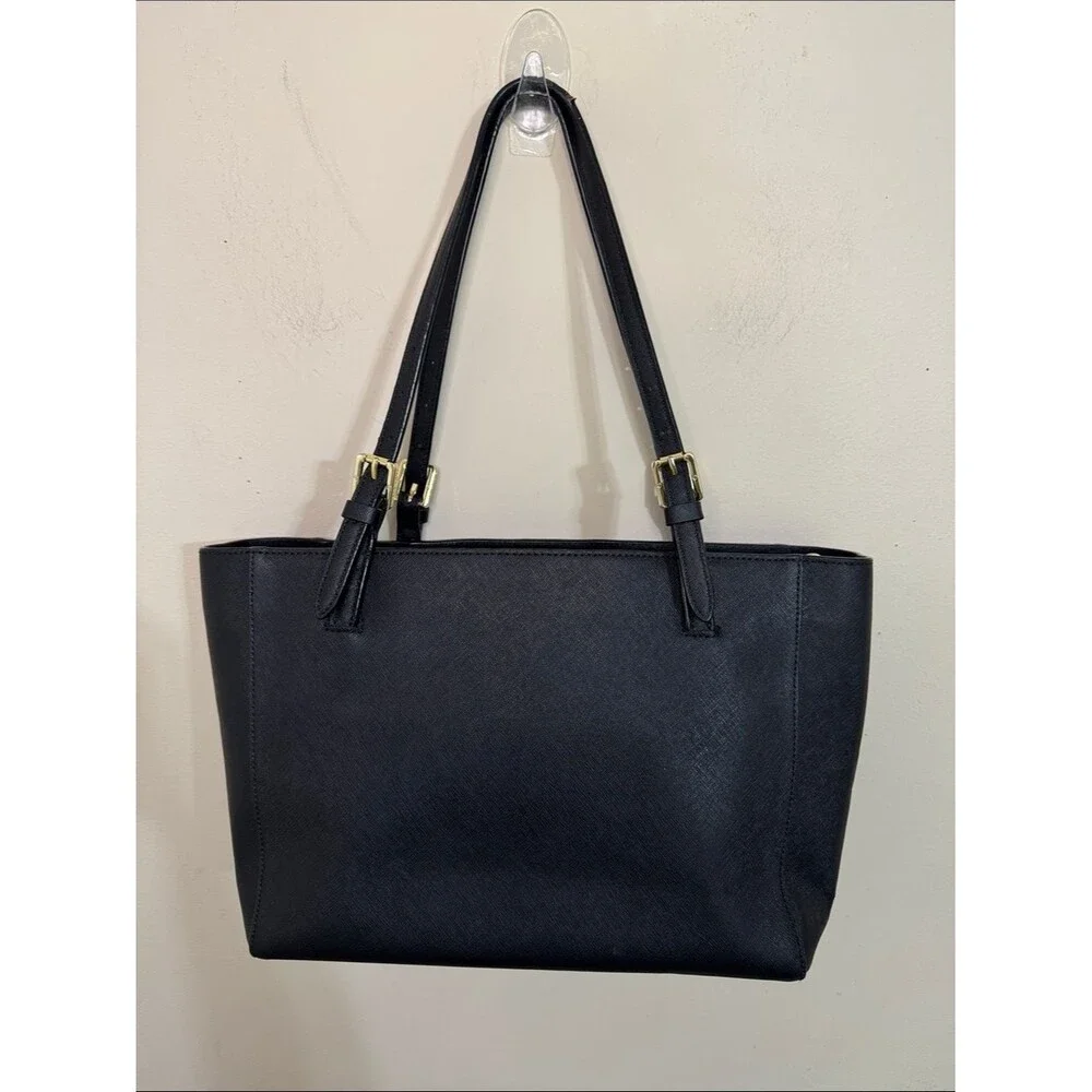 Tory Burch York Buckle Tote Black Saffiano Leather Gold Hardware Medium Classic